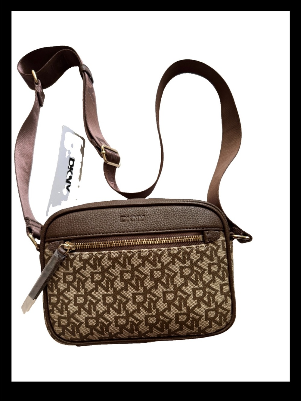 DKNY Brown Monogram Canvas Crossbody Bag